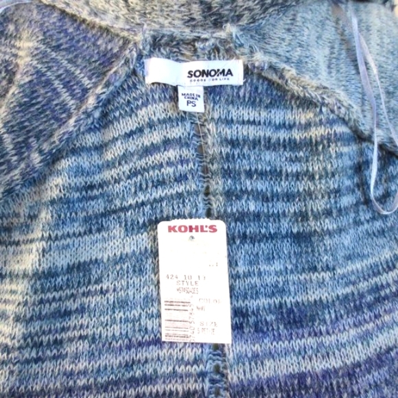 New Sonoma Sweater Costal Blue Striped Lightweight Cotton Open Cardigan Size SP - Picture 8 of 12